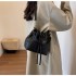Fashionable all-match bag for women 2025 new crocodile pattern woven bucket bag high-quality texture commuter shoulder bag